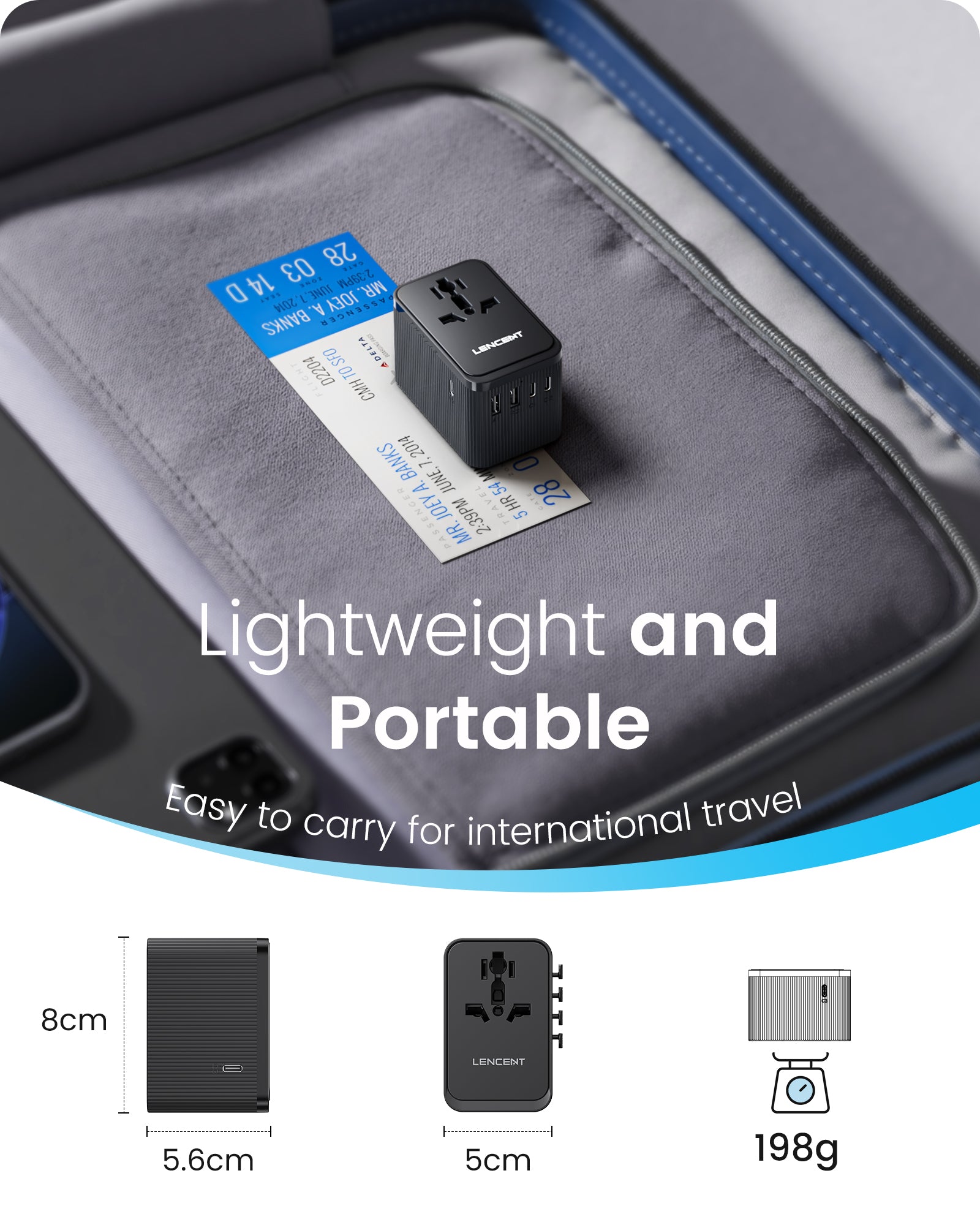 LENCENT 28W Universal Travel Adapter Kit(3 USB C 2 USB A), Type D/G/C/I/A