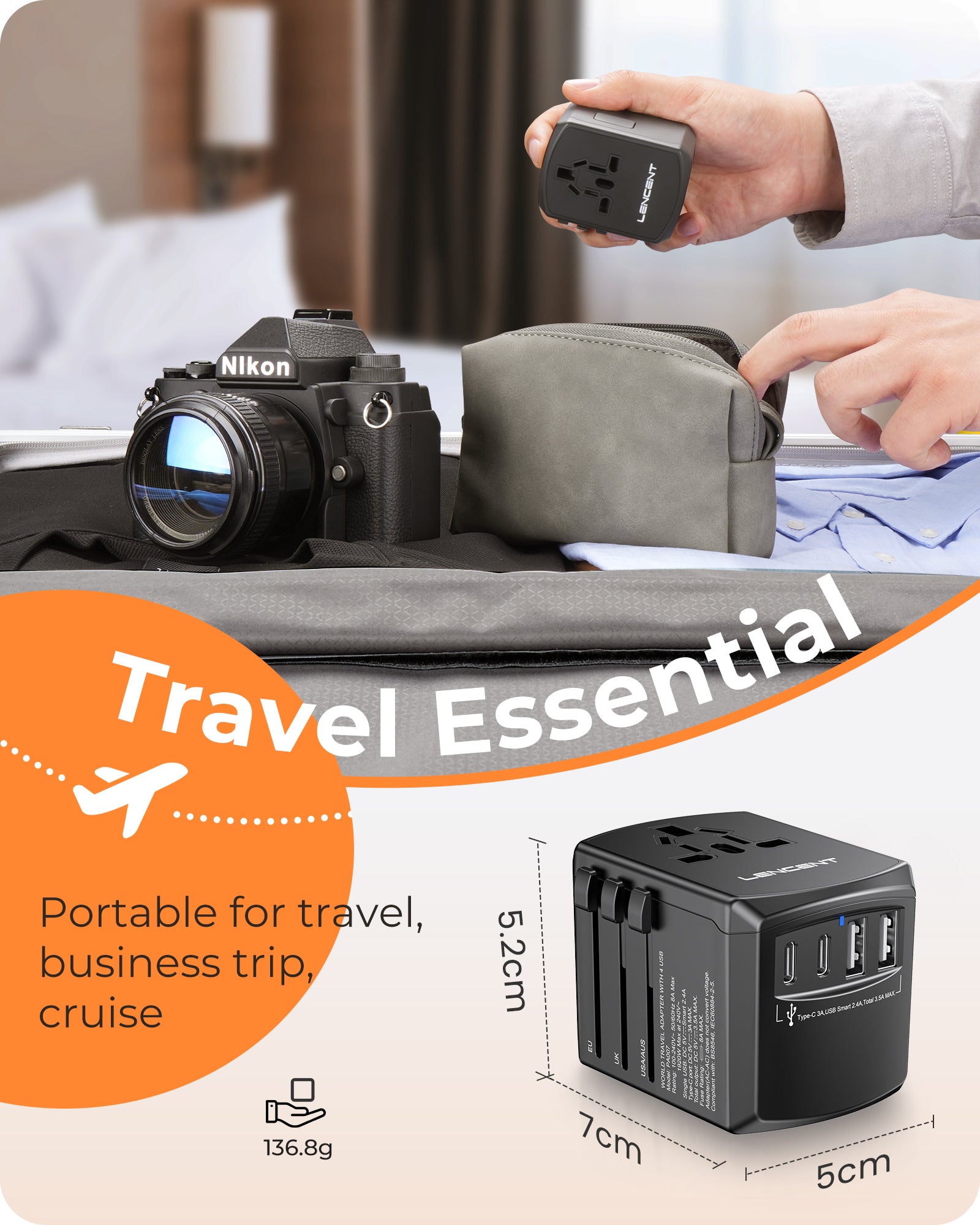LENCENT Universal Travel Power Adapter, International AC Plug Adaptor