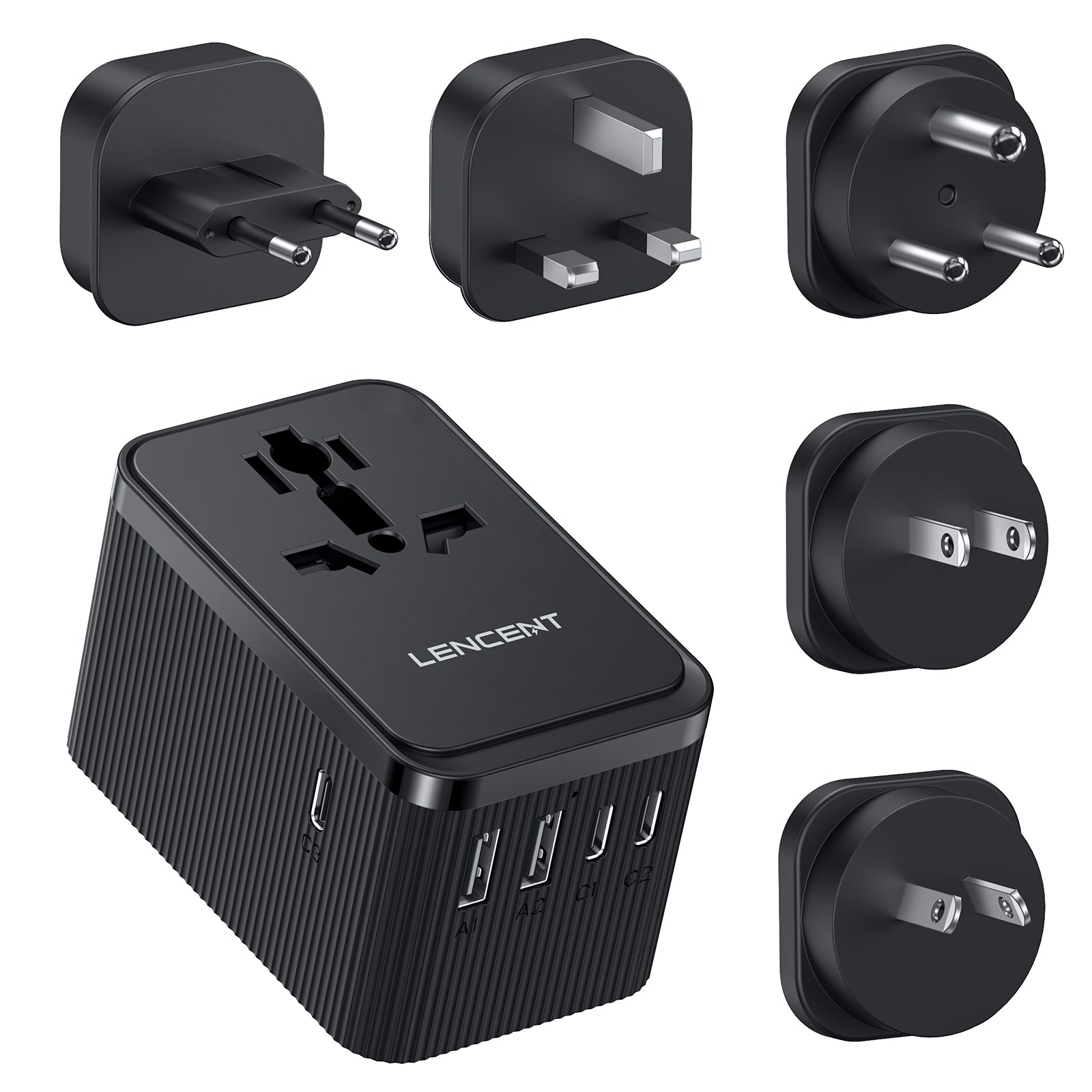 LENCENT 28W Universal Travel Adapter Kit(3 USB C 2 USB A), Type D/G/C/I/A