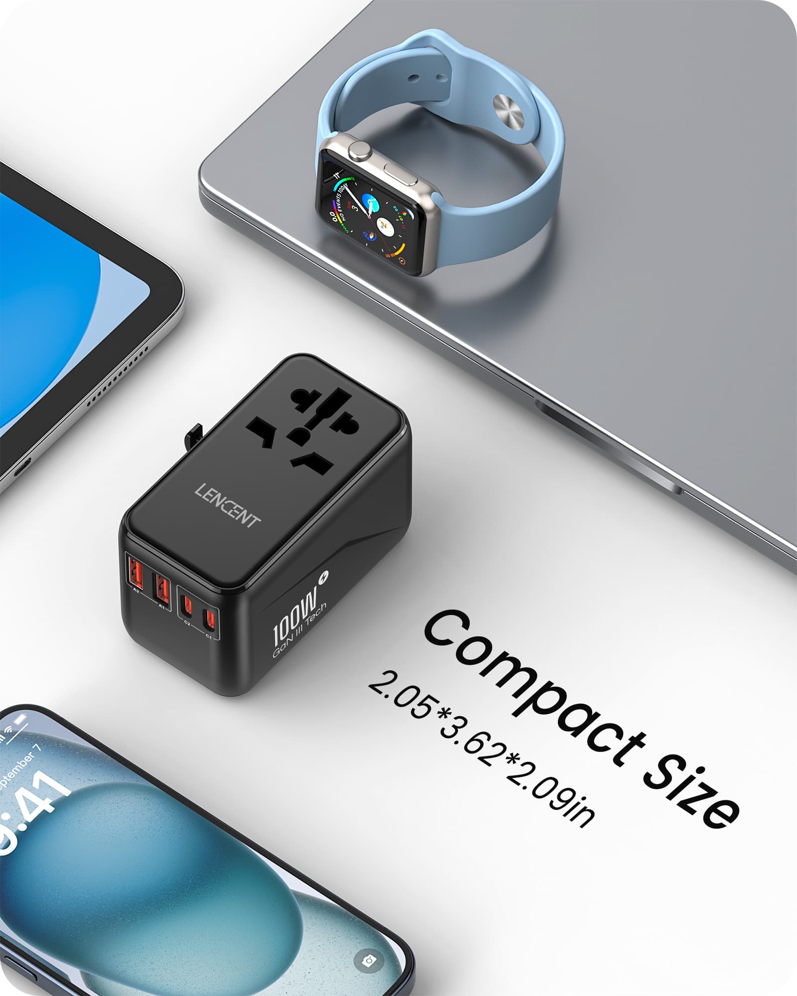 LENCENT Universal Travel Adapter, 100W GaN3 International Adaptor