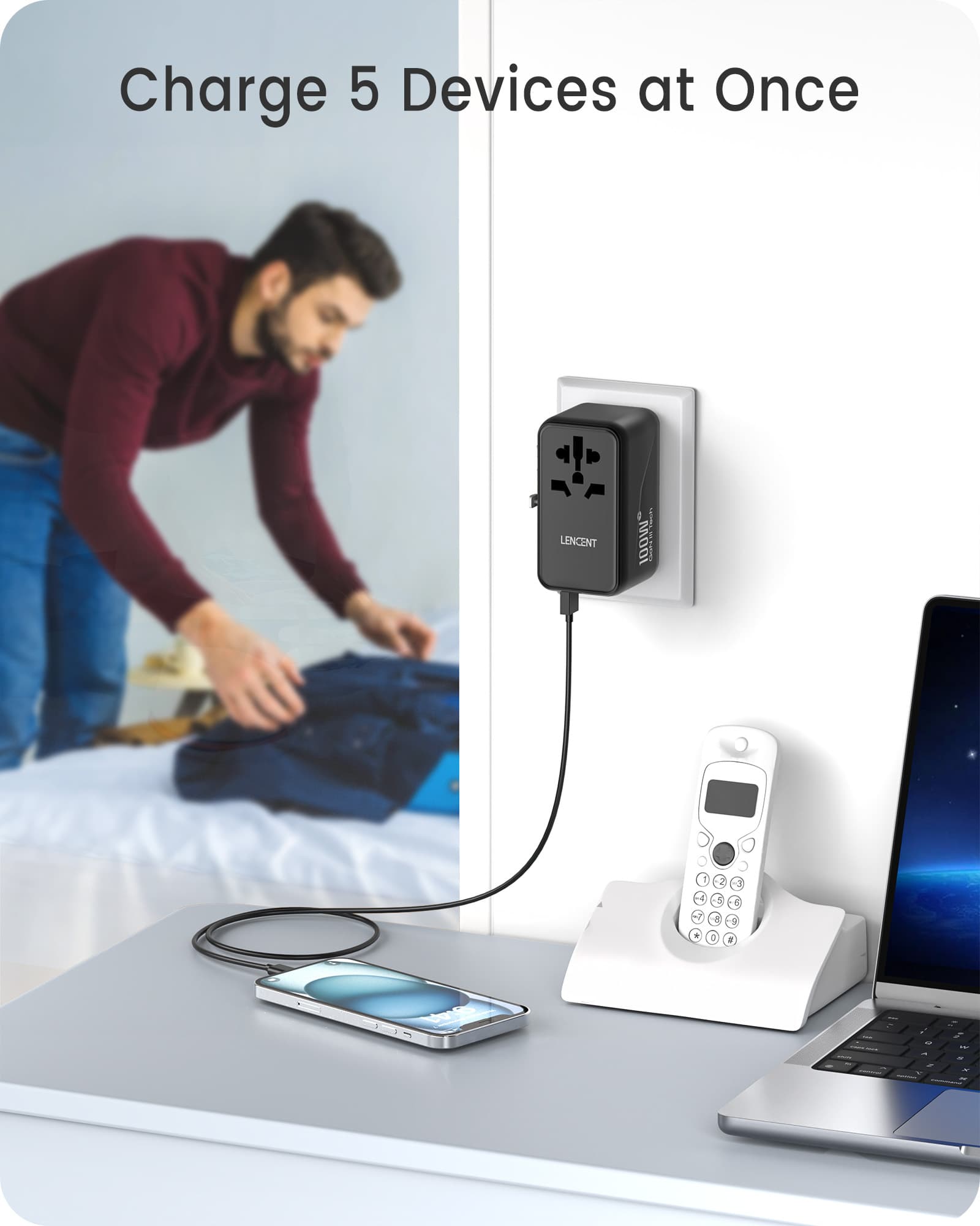 LENCENT Universal Travel Adapter, 100W GaN3 International Adaptor