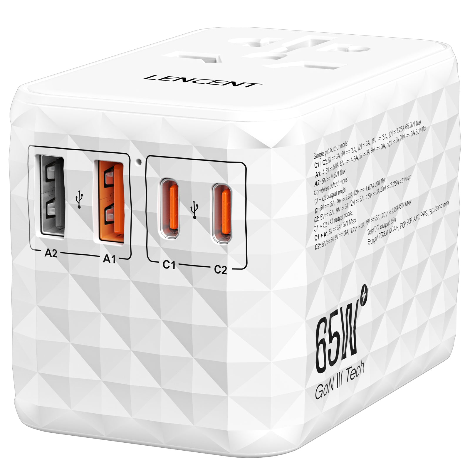 LENCENT 65W Universal Travel Adapter, GaN International Fast Charger（test）